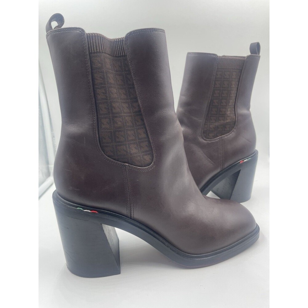 Franco Sarto Women’s Brown Leather Ankle Booties Square Toe Block Heel 8.5